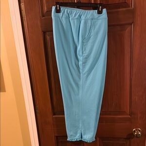 Quacker Factory XL Aqua teal capri pants fringe accent pull-on French Terry EUC